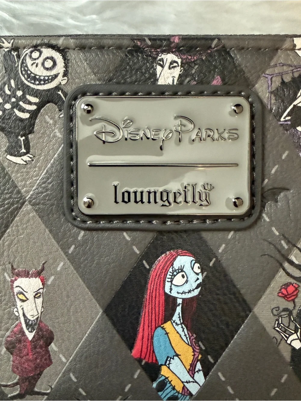Disney Parks Loungefly Nightmare Before Christmas Gray Argyle Zip Wallet